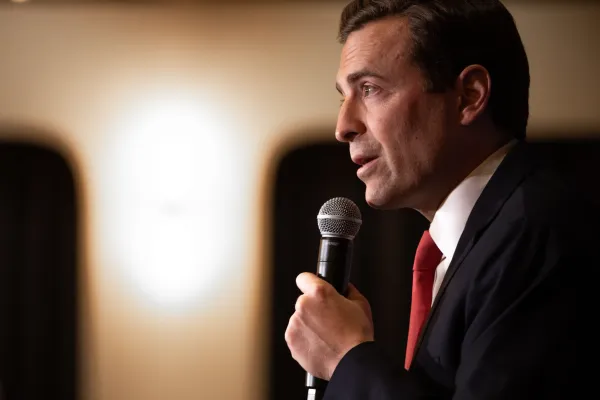 Republican Adam Laxalt speaks to a crowd at a primary election night event on June 14, 2022, in Reno, Nevada. Trevor Bexon/Getty Images