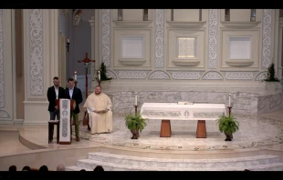Alex Shingleton and Landon Duyka deliver a 'Gospel reflection' during Mass at Old St. Patrick's in Chicago, Ill., June 19, 2022. Old St. Patrick’s/vimeo.
