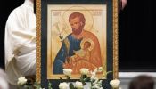 The Knights of Columbus announced the selection of this icon of St. Joseph holding the Child Jesus as the centerpiece of this year's KofC prayer program.