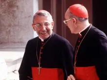 Cardinal Albino Luciani, Patriarch of Venice, visits with a fellow cardinal