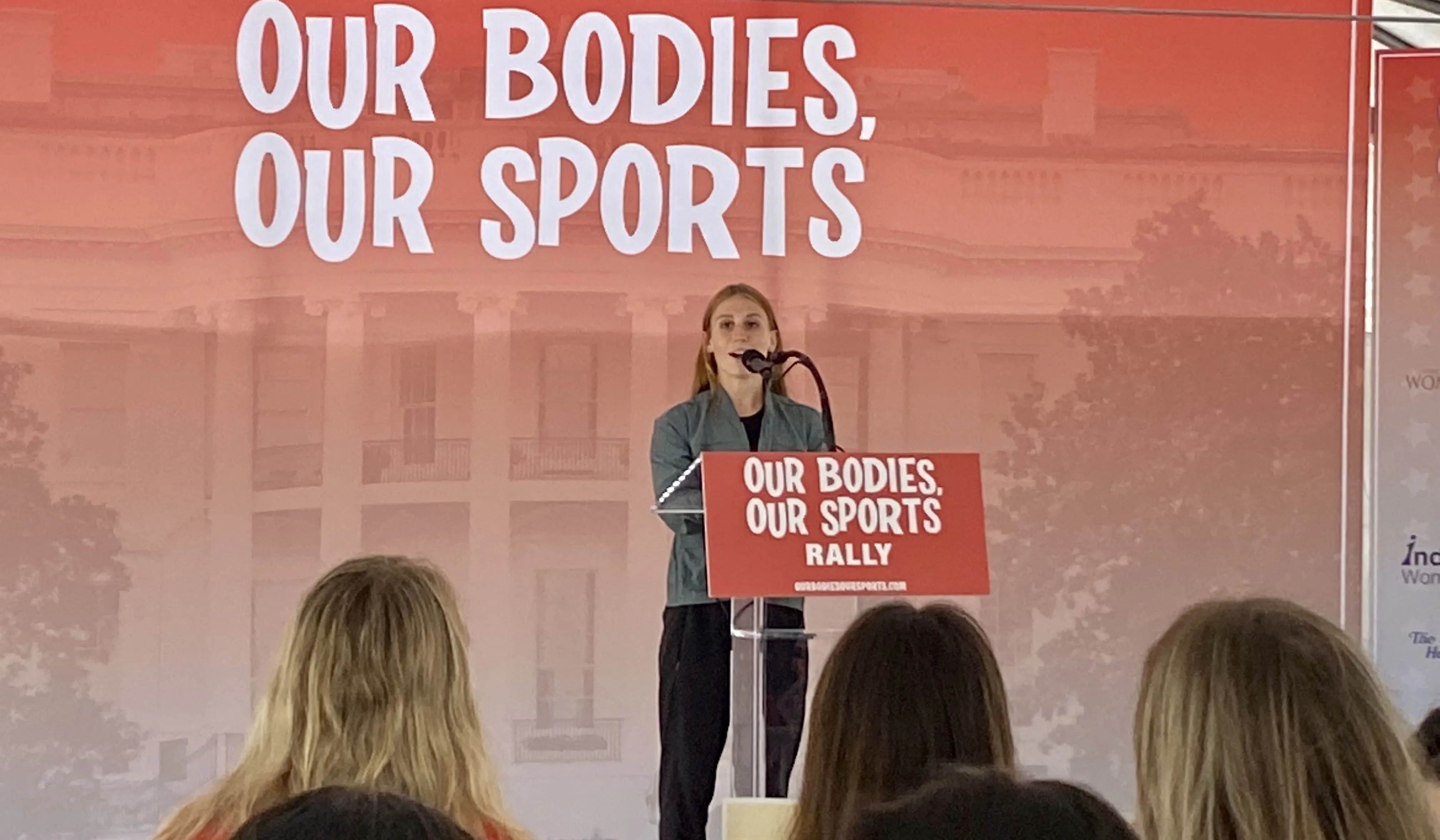 Madisan DeBos, a Division I track and cross country student-athlete at Southern Utah University, speaks at the "Our Bodies, Our Sports" rally in Washington, D.C., on June 23, 2022.?w=200&h=150