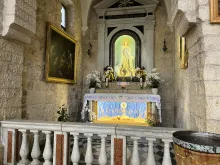 Altar of the Child Jesus and the relic of the manger in the Church of Saint Catherine (Basilica of the Nativity) in Bethlehem.