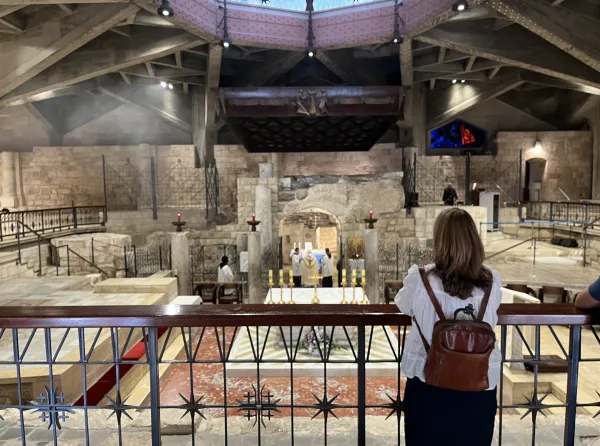 Kathleen Nichols inside of the Basilica of the Annunciation. Credit: Magdala Center