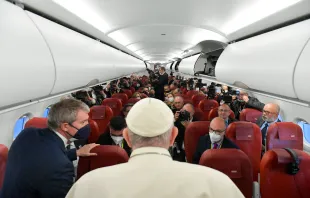 Pope Francis speaks during an in-flight press conference from Malta, April 3, 2022. Vatican Media.