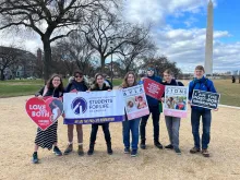 Marchers gather holding their signs at the 50th annual March for Life in Washington D.C. on Jan. 20, 2023.