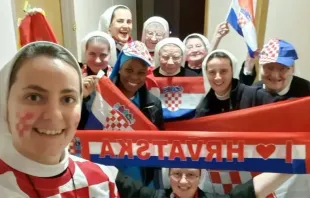 Sister Marija Zrno (on the left) and members of her community of nuns supporting Croatia at the 2022 World Cup. Credit: Courtesy of Sister Marija Zrno