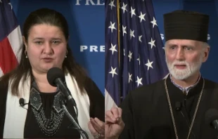 Ukrainian Ambassador to the United States Oksana Markarova and Archbishop Borys Gudziak of the Ukrainian Catholic Archeparchy of Philadelphia speak at the National Press Club on March 15, 2022. Screenshot taken from National Press Club YouTube video