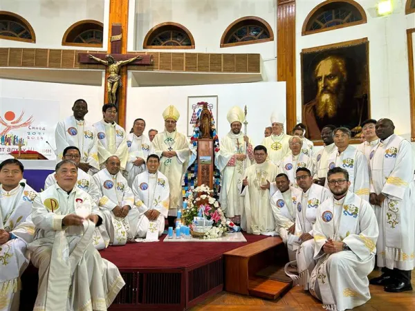 Cardinal Giorgio Marengo together with clergy consecrated Mongolia to the Virgin Mary on Dec. 8, 2022, in the Cathedral of St. Peter and Paul in Ulaanbaatar. Credit: Catholic Church in Mongolia