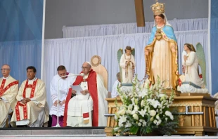 Pope Francis speaking in the Commonwealth Stadium in Edmonton, Alberta, on July 26, 2022. Vatican Media