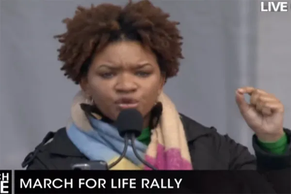 State Rep. Trenee McGee (D-CT), a leading pro-life Democrat, takes the stage to decry the “systemically racist abortion industry” and passionately encouraged the crowd to advocate for policies that “not only protect life, but sustain life.”. March for Life/Screenshot