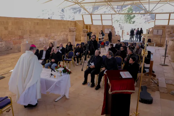 The apostolic nuncio to Jordan, Bishop Giovanni Pietro Dal Toso, celebrates Epiphany Mass in Petra, the Nabataean city that has become Jordan's major tourist destination, at the invitation of the government and the site's director Jan. 12, 2024. From here, according to the latest theory, the Wise Men departed for Bethlehem. Credit: Photo courtesy of abouna.org