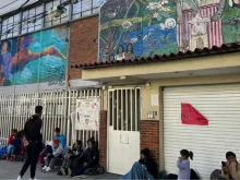 Migrants outside a foster home in Mexico City.