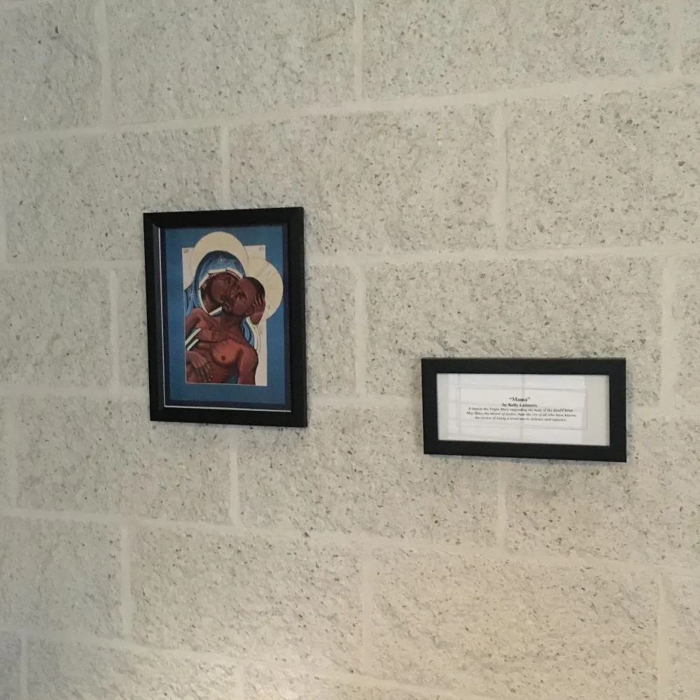 A pieta painting, "Moma," by artist Kelly Latimore, was displayed outside the law school chapel at The Catholic University of America since February 2021. It was stolen on Nov. 23, 2021, and a copy was stolen in December.?w=200&h=150