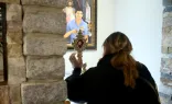 Antonia Salzano, Blessed Carlo Acutis' mother, after installing the relic of her son in the new shrine dedicated to his life on Oct. 1, 2023. Her hands were the first to hold him, and the last to touch his earthly relic.