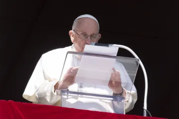 Pope Francis delivers the Angelus address on Feb. 12, 2023.