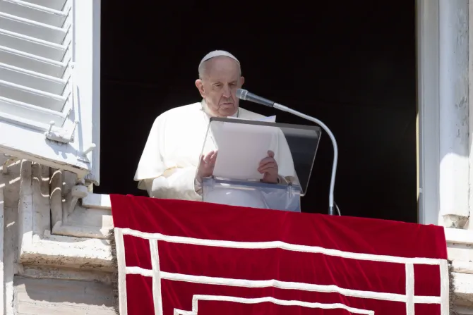 Pope Francis speaks at the Angelus address on March 20, 2022.