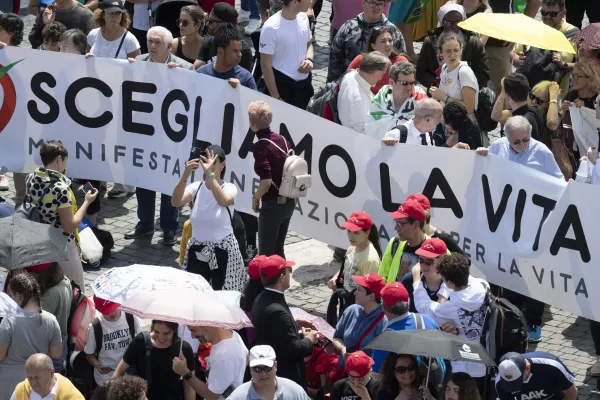 Pope Francis greeted pro-life groups who were present in St. Peter's Square holding a banner one day after Italy’s national “Demonstration for Life.". Vatican Media