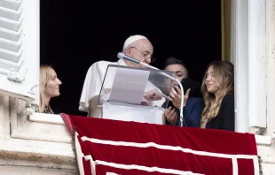Pope Francis registers for World Youth Day 2023 at the end of his Angelus address on Oct. 23, 2022. Vatican Media