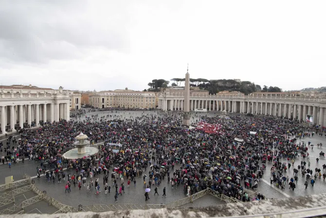 Pilgrims gathered in St. Peter's Square for the pope's Angelus address on Feb. 26, 2023.