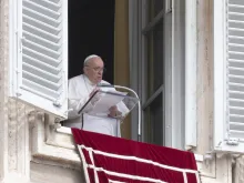 Pope Francis delivers his Angelus reflection from the Apostolic Palace in Vatican City on March 26, 2023.