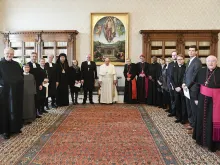 Pope Francis receives an ecumenical delegation from Finland on Friday, Jan. 19, 2024, on the second day of the Week of Prayer for Christian Unity.