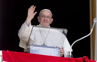 Pope Francis waves to pilgrims gathered in St. Peter's Square for his Angelus reflection on Sept. 10, 2023. Credit: Vatican Media