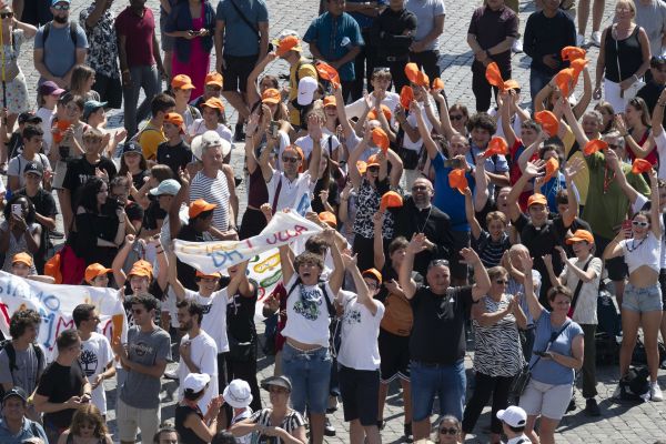 Pilgrims gathered in St. Peter's Square for the pope's weekly Angelus reflection on Sept. 10, 2023. Credit: Vatican Media