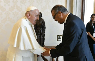 Pope Francis meets with Dr. Tedros Adhanom Ghebreyesus, head of the World Health Organization, July 24, 2023, in a private Vatican audience. Credit: Vatican Media