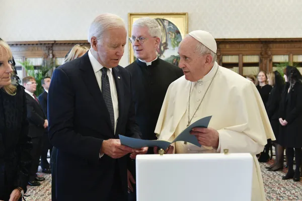 Pope Francis meets President Joe Biden on Oct. 29, 2021. Vatican Media/CNA
