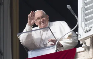 Pope Francis waves during his Sunday Angelus on Dec. 31, 2023. Credit: Vatican Media