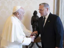 Pope Francis meets with U.S. Gen. Mark Milley, chairman of the Joint Chiefs of Staff, for a private audience at the Vatican on Aug. 21, 2023.