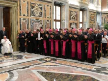 Pope Francis meets the bishops and priests of the churches of Sicily, Italy, in the Vatican's Clementine Hall on June 9, 2022.