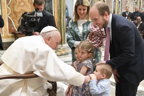 Pope Francis meets with participants of the plenary assembly of the Dicastery for the Laity, Family, and Life on April 22, 2023, at the Vatican. Credit: Vatican Media