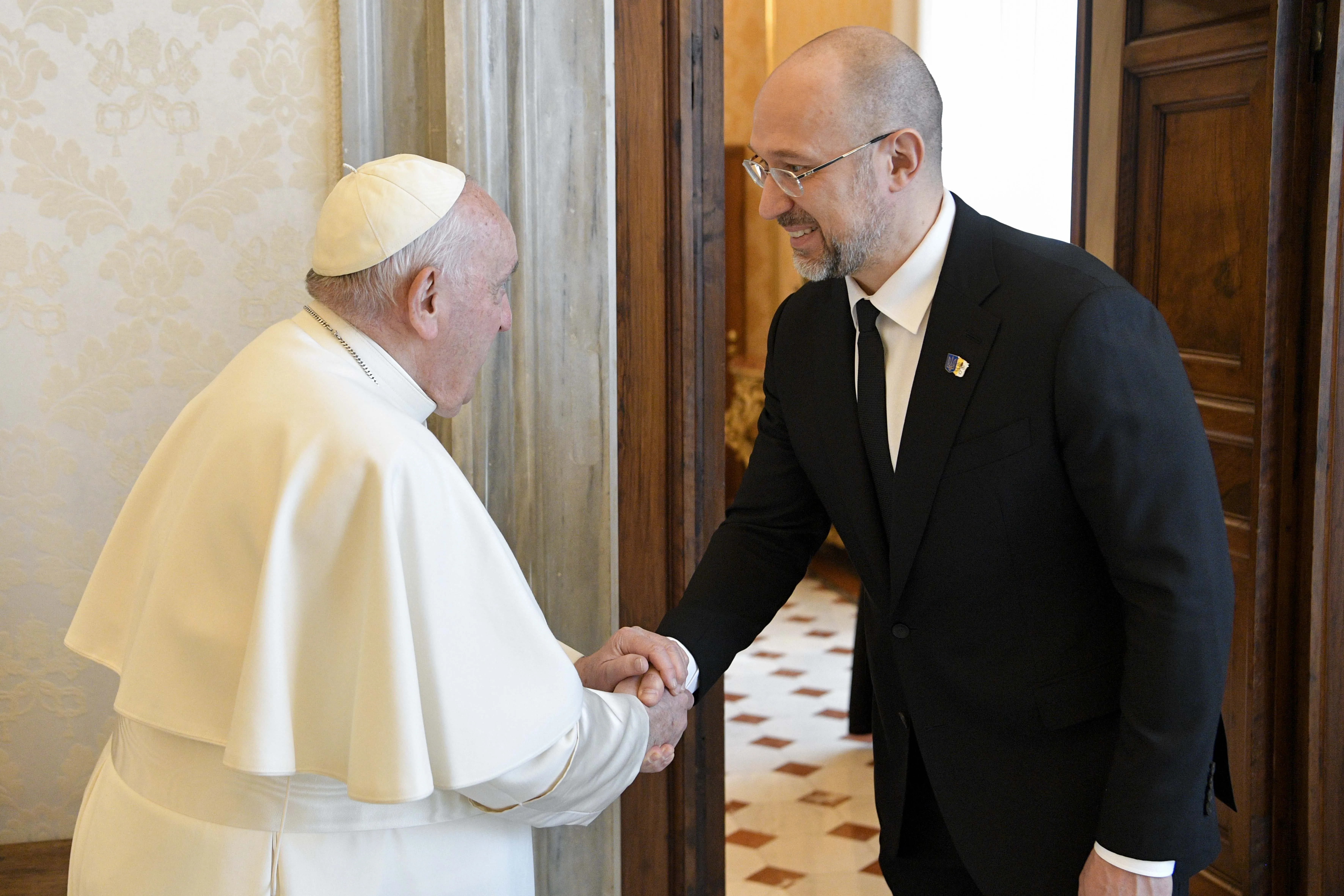 Ukraine Prime Minister Denys Shmyhal meets Pope Francis in a private, 30-minute encounter at the Vatican on the morning of April 27, 2023.?w=200&h=150