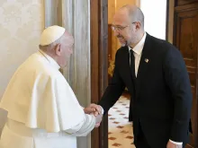 Ukraine Prime Minister Denys Shmyhal meets Pope Francis in a private, 30-minute encounter at the Vatican on the morning of April 27, 2023.