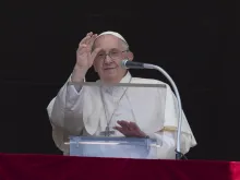 Pope Francis waves to the crowd in St. Peter's Square during his Angelus address on June 25, 2023.