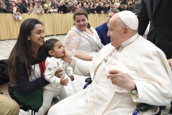Pope Francis greets pilgrims at his general audience on Wednesday, Jan. 24, 2024, at the Paul VI Audience Hall at the Vatican. Credit: Vatican Media