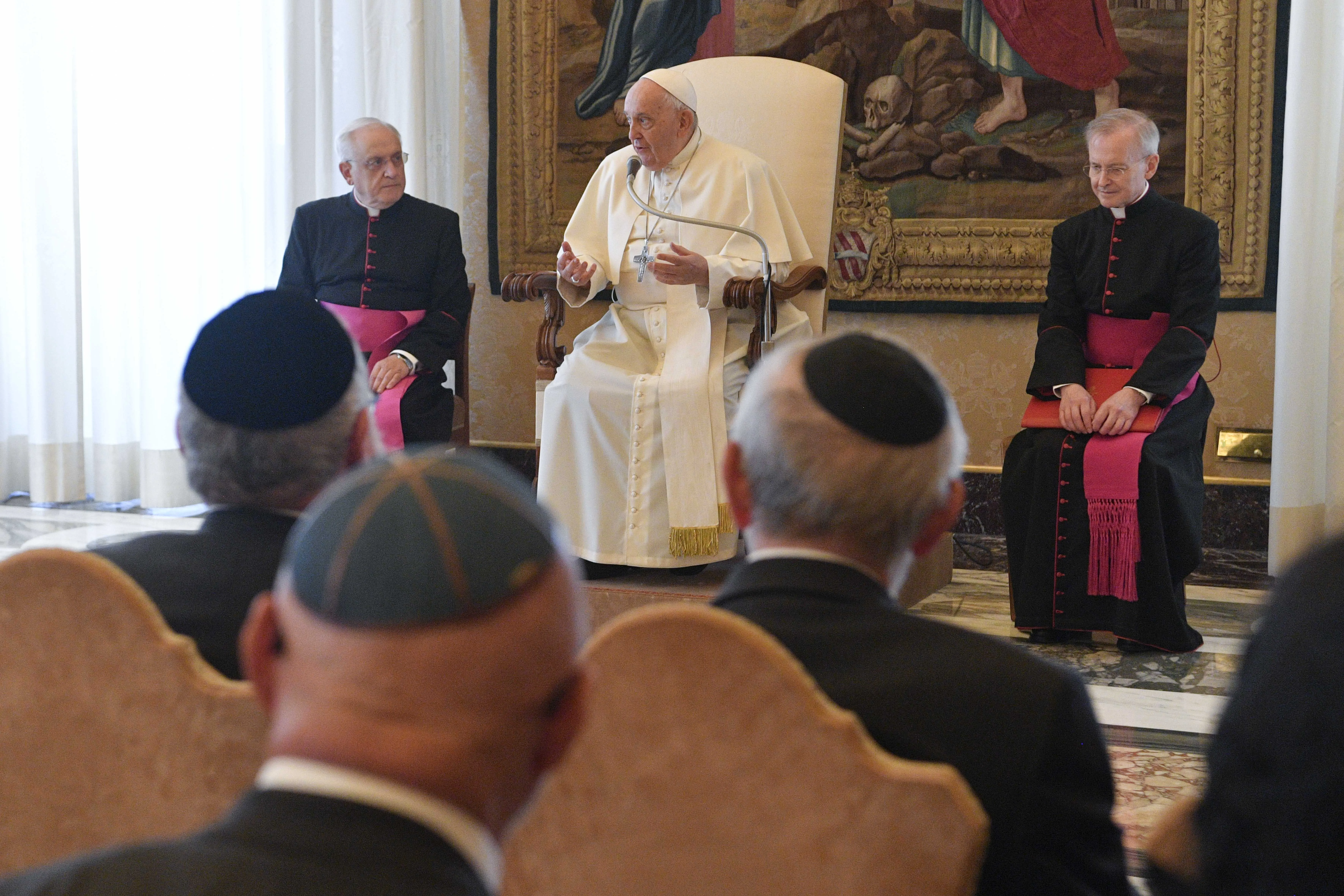 Pope Francis speaks with the Conference of European Rabbis at the Vatican on Nov. 6, 2023.?w=200&h=150
