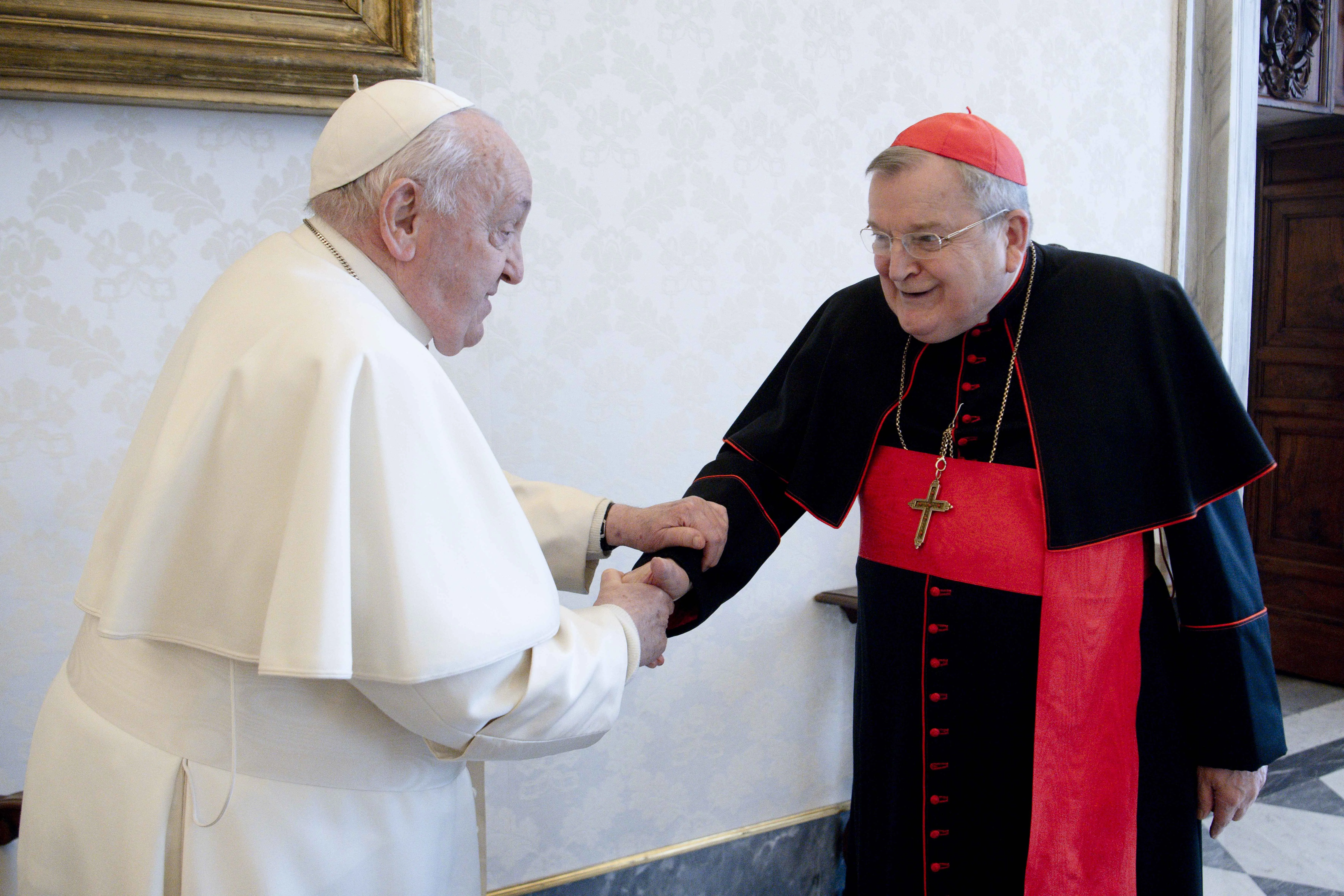 Pope Francis meets with Cardinal Raymond Burke on Dec. 29, 2023, at the Vatican.?w=200&h=150