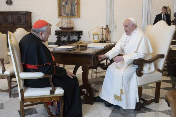 Pope Francis meets with Cardinal Raymond Burke on Dec. 29, 2023, at the Vatican. Credit: Vatican Media