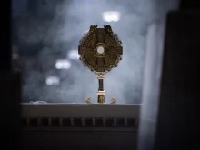 The Eucharist is displayed in a monstrance in St. Patrick’s Cathedral in New York City before a Eucharistic procession on Oct. 15, 2024.