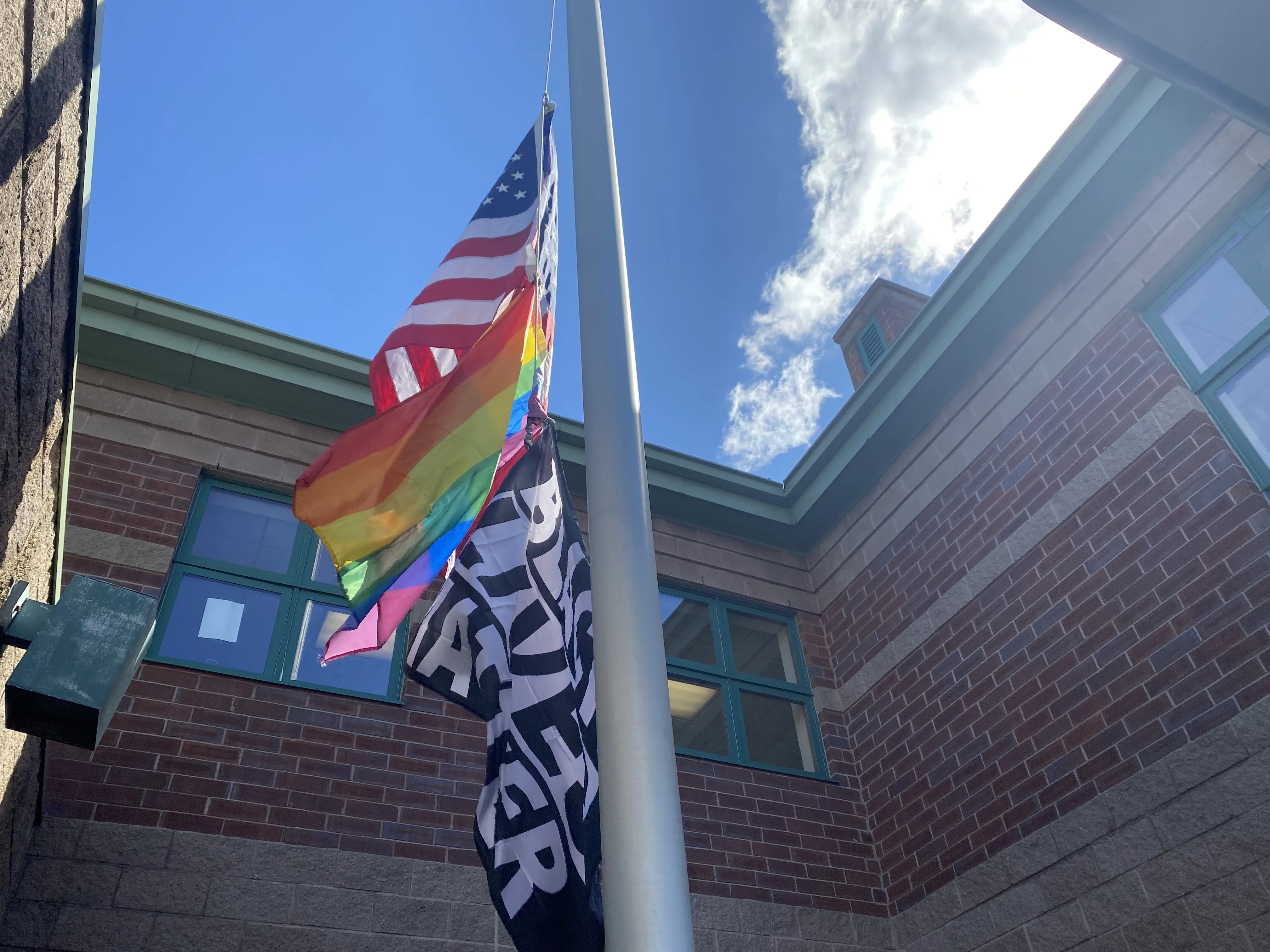 American, gay pride, and BLM flags being flown at Nativity School of Worcester in Worcester, Mass.?w=200&h=150