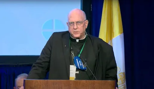 Archbishop Joseph Naumann of Kansas City in Kansas, outgoing chair of the USCCB’s Committee on Pro-Life Activities, presents pro-life initiative Walking with Moms in Need to the U.S. bishops in Baltimore, Nov. 17, 2021.?w=200&h=150