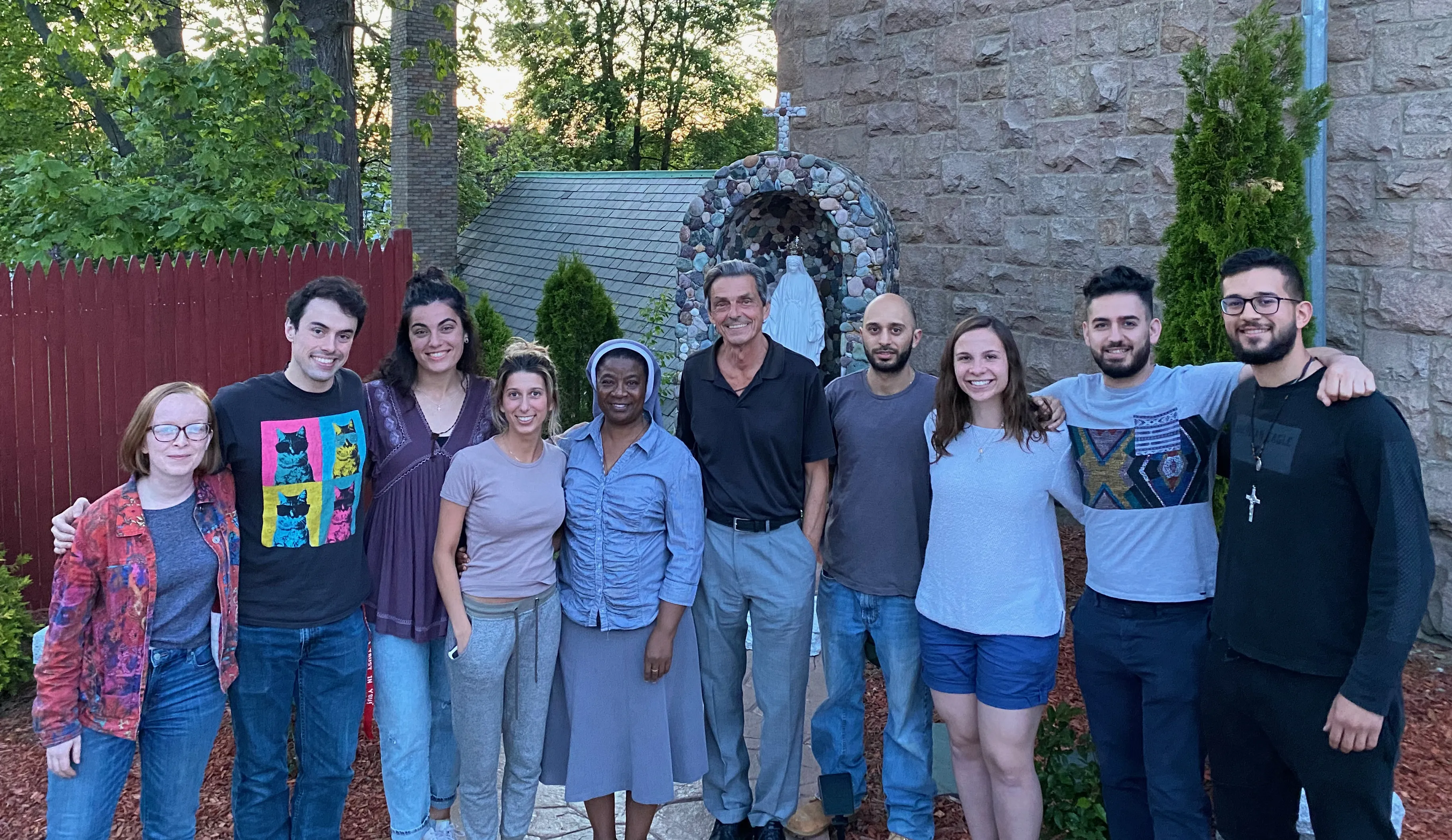 Young adults who have helped with the "I Thirst" project at St. Mary's Catholic Church in Dedham, Massachusetts from left to right: Emily Rittenour, Matthew Marquet, Monet Souza, Natlia Derosa, Sister Josephine Ngama, Lew Uttaro, Gianfranco Derosa, Elizabeth Balzarini, George Matta, Mark Farah.?w=200&h=150