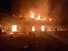 A screen grab from a video shared with ACI Africa that shows the parish house at St. Raphael Fadan Kamantan Catholic Church of the Diocese of Kafanchan in flames Sept. 7, 2023.