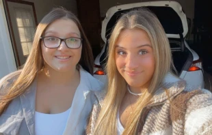 Sisters Vanessa Pagano (left) and Nichole Pagano, who are both students at Hunterdon Central Regional High School and attended an unsanctioned pro-abortion rally at the school in order to stand up for the unborn with a pro-life sign. Vanessa Pagano.