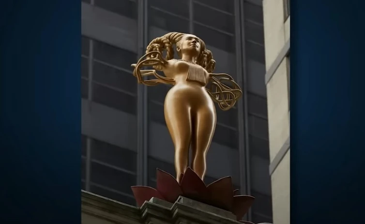 The golden-horned female statue titled “NOW” was made by Pakistani-born artist Shahzia Sikander.?w=200&h=150