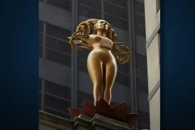 golden-horned female statue NOW