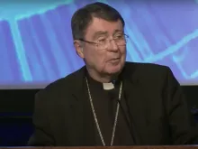 Archbishop Christophe Pierre, the papal nuncio to the United States, addresses the U.S. bishops and their annual fall assembly on Nov. 15, 2022, in Baltimore.