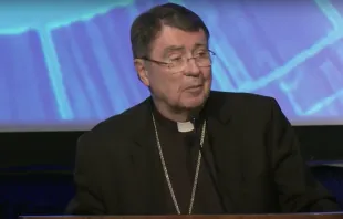 Archbishop Christophe Pierre, the papal nuncio to the United States, addresses the U.S. bishops and their annual fall assembly on Nov. 15, 2022, in Baltimore. Screenshot from USCCB video